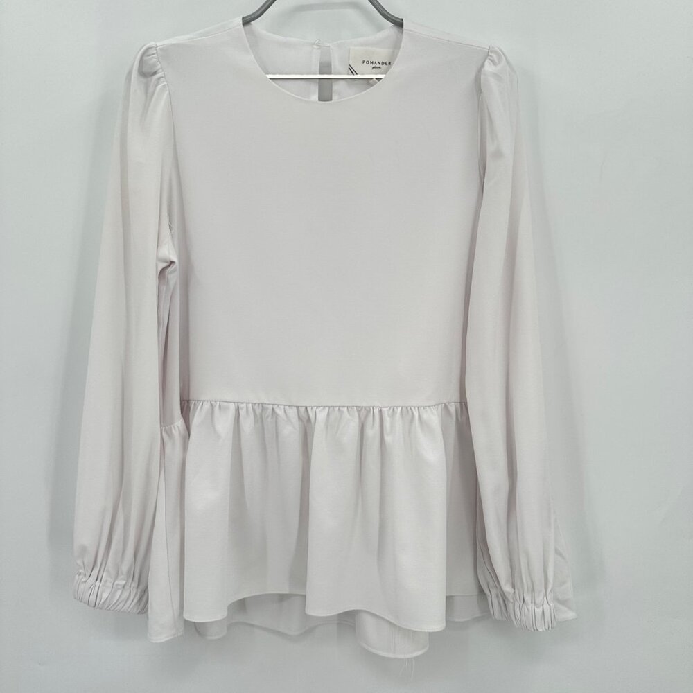 Pomander Place by Tuckernuck White Carlota Blouse sz S Small PO Peplum Top